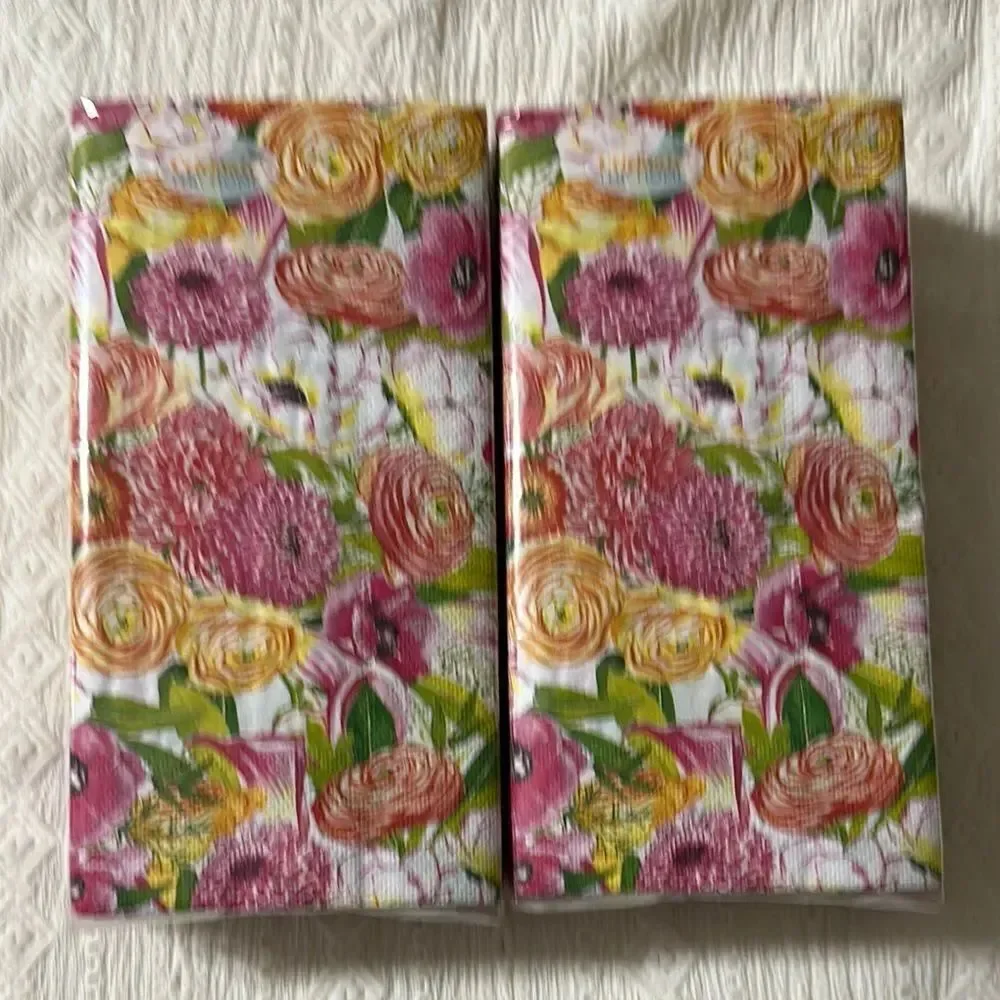 Celebrate THE HOME 32 x 2 pk Garden Bouquet Pink White Green Yellow Guest Towel